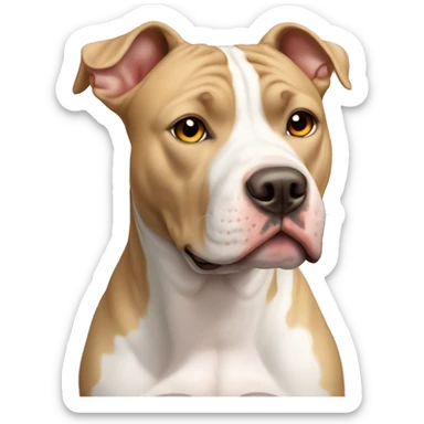 White American Staffordshire terrier with light brown patches by her right ear  sticker