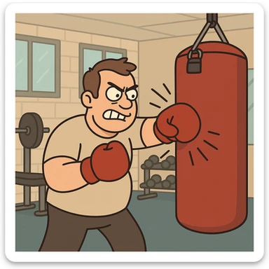 Hit a punching bag – to punch a padded bag for exercise or stress relief.
He went to the gym to hit a punching bag and blow off steam. Background Gym
 sticker