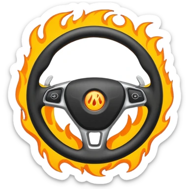 a black steering wheel of a car and only in the center is a flame, nowhere else sticker
