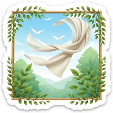 A gentle breeze blowing through the air, creating a subtle motion in the surroundings, with leaves or fabric softly swaying in response to the wind. The atmosphere is calm, yet there's a sense of movement, as if the air itself is alive and flowing sticker