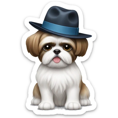 A shih-tzu with a fedora sticker