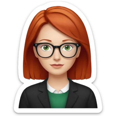 create white woman with midback length red hair with green eyes and glass, age 35 sticker