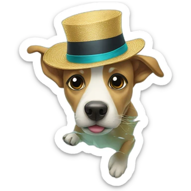 Dog wearing a fancy hat swimming sticker