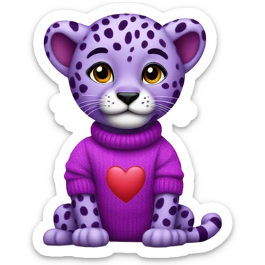Purple cheetah in a valentines jumper sticker