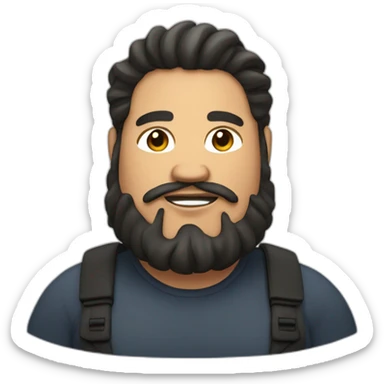 fat man with wavy long black hair and a beard sticker