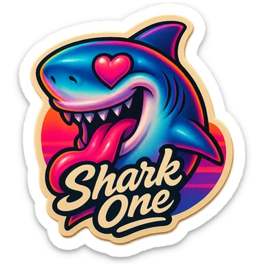 tongue out heart shaped eye add the words “ Shark One " in White sticker