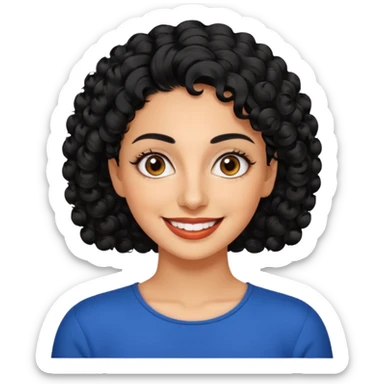 30 year old iranian woman very short curly black hair, big brown eyes, tanned skin, big smile, white teeth, pretty, stylish, shorter hair sticker
