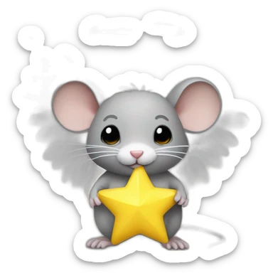 rat with white feather angel wings who is holding a yellow star sticker