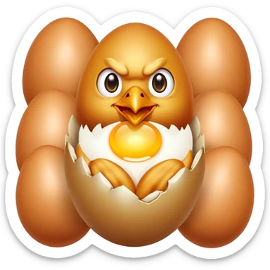 Chicken with fiery eyes + golden egg in claws
— The chicken looks like it just escaped from a casino in hell. There's excitement in her eyes, an egg in her claws, and "x5?" or "??x" on it. It's a mix of aggression and the promise of wealth. Pure dopamine. sticker