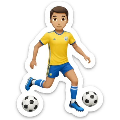 Persian soccer player in full soccer team kit with a yellow top, blue shorts and white socks, no soccer ball sticker
