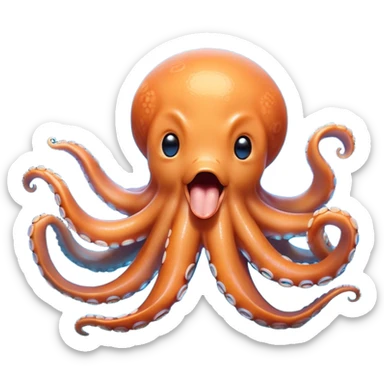 Cinematic Cute Yawning Octopus Portrait Emoji, Head tilted slightly with a dramatic, wide-open yawn, showcasing a plump, light orange body decorated with delicate blue rings and loosely draped arms with sleepy, half-closed eyes, Simplified yet irresistibly adorable features, highly detailed, glowing with a soft, cozy underwater glow, high shine, relaxed yet expressive, stylized with a hint of whimsical aquatic charm, soft glowing outline, capturing the essence of a drowsy yet affectionate octopus that appears ready to stretch and yawn its way out of the screen! sticker
