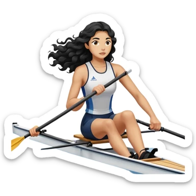 girl with long black wavy hair rowing in Olympic rowing sport, side view sticker