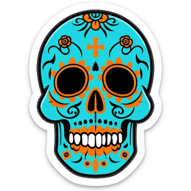 teal and orange sugar skull sticker