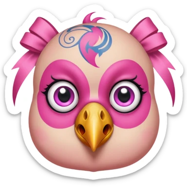 pink bird with piercings and excessive face tattoos and ribbon two eyes sticker