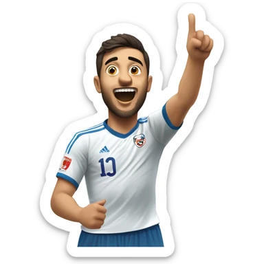 Mapping out Arda Güler's goal celebration, he’s got his right hand on his chest and his left hand pointing skyward, as described earlier sticker