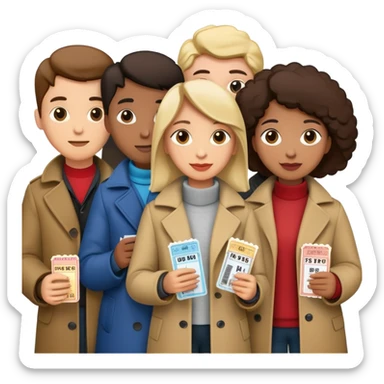 group of people standing in line at a movie theater sticker