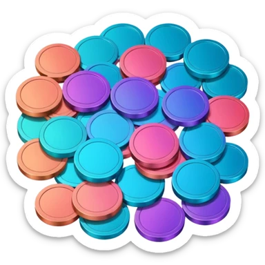 Many Coins pack 
in gradient of turquoise, blue, pink, purple, and coral
 sticker