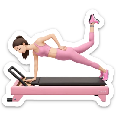 white brunette girl in light pink workout clothes doing a plank on a reformer sticker