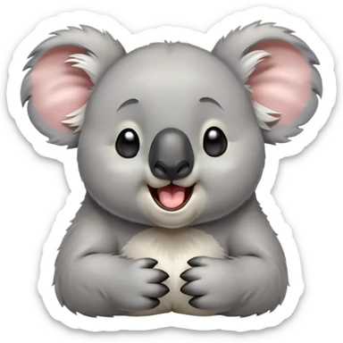 Cinematic Cute Yawning Koala Portrait Emoji, Head tilted slightly with a dramatic, wide-open yawn, showcasing a soft, downy grey fur with drooping ears and round eyes barely open in drowsy contentment, Simplified yet irresistibly adorable features, highly detailed, glowing with a soft, cozy glow, high shine, relaxed yet expressive, stylized with a touch of gentle whimsy, bright and endearing, soft glowing outline, capturing the essence of a sleepy yet affectionate koala, so drowsy it feels like it could stretch out of the screen and curl up for a nap! sticker