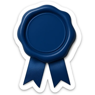 Add a decorative ribbon with a glossy finish underneath the royal blue wax seal. Keep the background transparent. Maintain the style and look of the original image. sticker