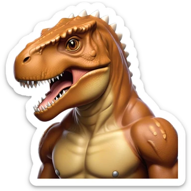 Cinematic Noble T-rex Portrait Emoji, Poised and commanding, with a massive, powerful head, a robust, muscular body, tiny, determined arms, and a fearsome yet noble gaze, Simplified yet sharply defined features, highly detailed, glowing with a cool, primal radiance, high shine, intelligent and formidable, stylized with an air of ancient predatory authority, focused and vigilant, soft glowing outline, capturing the essence of a watchful and confident T-rex that appears ready to roar out of the screen with effortless might! sticker