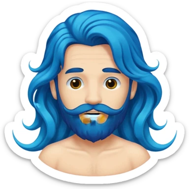 male with long, very wavy mermaid-like blue hair and black beard, emoji style sticker