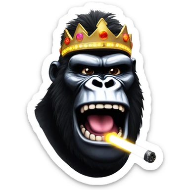 king kong white stick poking out of his mouth at a rave with lazer lights flashing sticker
