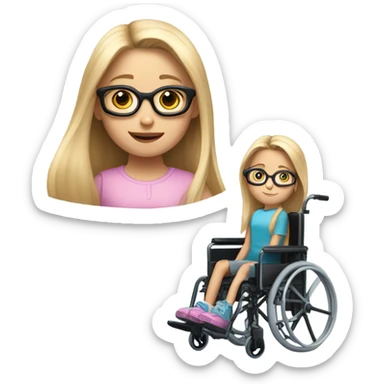 9 year old girl with light pink glasses and long blonde hair in black wheelchair  sticker