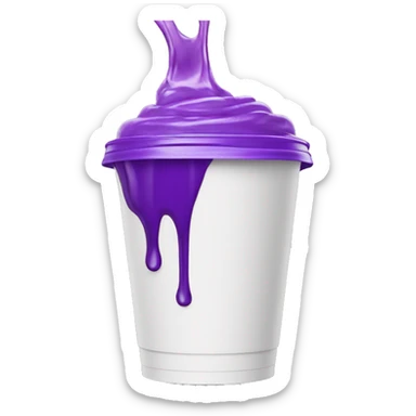 White Double Styrofoam cup with purple liquid on spilling out sticker