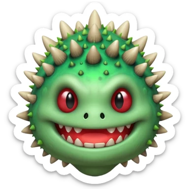 poisonous mushroom monster portrait, head and shoulders only, toxic green glow, scary grin, spiky mushroom head, 3D cartoon, mobile game icon style, clean background, no text, no watermark

 sticker