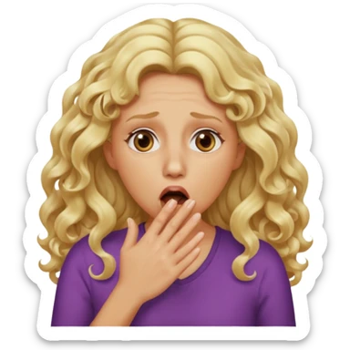 mother with blond long curly hair shocked with hands on her mouth sticker