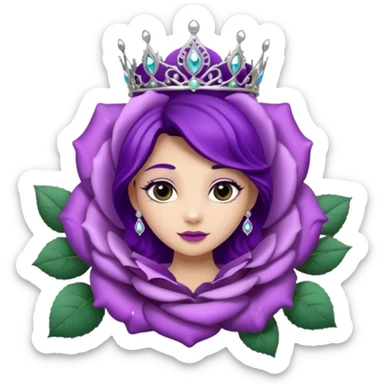 Purple rose flower, silver circle plaque, silver tiara sticker