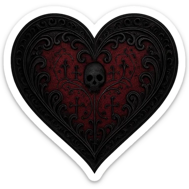 goth heart, black and deep red, ornate lace, subtle skull or cross motif, moody atmosphere, no background sticker