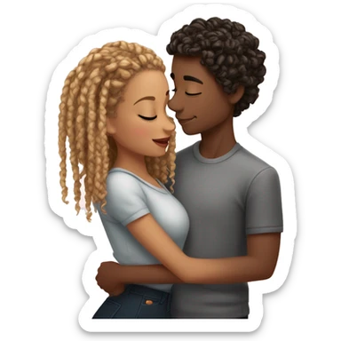 a light skinned boy with short curly hair kissing girl with box braids and doing romance sticker