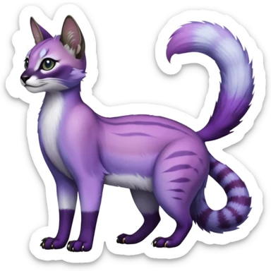 Colorful dark tropical pastel-lilac-lavender-violet iridescent pastel white glorious divine exotic cute cool beautiful shiny beautiful fantasy-caracal-civet-genet-sergal-vernid-Cacomistle-oncilla-animal-Fakémon-hybrid-fursona (full body) sticker