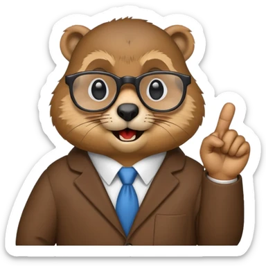 Create a version of the "nerd emoji with finger pointing up" meme with the face of a groundhog. Be sure he has glasses, buck teeth, and a smarmy "um, actually..." look on its face sticker