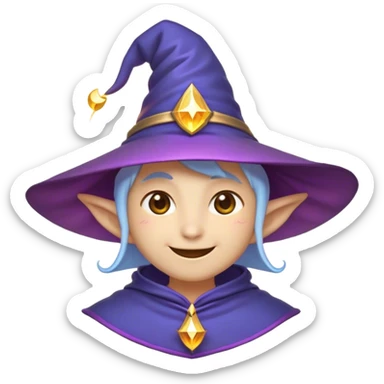 Clash of Clans aesthetic Playful Mage Portrait Emoji, Head tilted with a mischievous glimmer and subtle enchanting smile, featuring a compact, gracefully robed form with a pointed wizard hat and twinkling eyes in natural skin tone, Simplified yet irresistibly charming features, highly detailed, glowing with a warm, inviting magical glow, high shine, spirited and imaginative, stylized with a touch of whimsical sorcery, soft glowing outline, capturing the essence of a playful mage exuding friendly arcane wonder! sticker