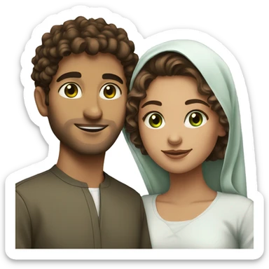 Muslim couple girl with green eyes and a guy with brown eyes and curly hair  sticker