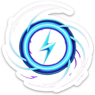 futuristic minimalistic logo icon, abstract glowing storm swirl made of neon purple (#8B5CF6) and cyan (#00E0FF) lines, representing Storm team energy and speed, digital lightning core, dark background, no face, tech-style emblem, 1:1 aspect ratio sticker