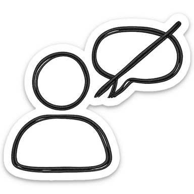 hand-drawn sketch style icon of a disengaged user silhouette with a crossed-out chat bubble sticker