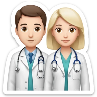 Two doctors standing side by side with stethoscopes and white coats sticker