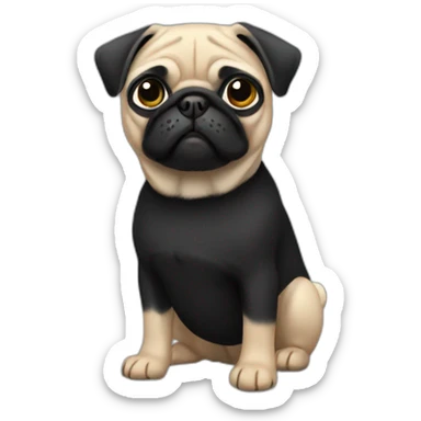 pug wearing a black t-shirt sticker