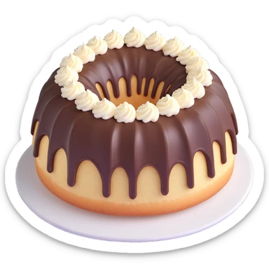 vanilla bundt cake with chocolate frosting and white sprinkles sticker