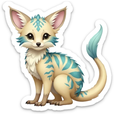 Feral Rare Fantasy cute realistic pastel tropical Vernid-Trico-species by LiLaiRa, random markings, tufted tail, tufted ears, full body sticker