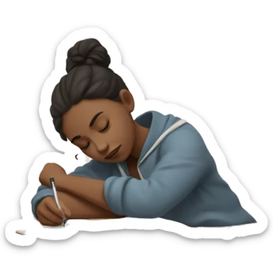 Tired girl student is writing an outline in a notebook and wants to sleep  sticker