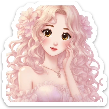 gorgeous pretty attractive anime lady beautiful hair with gorgeous dress fairycore cottagecore pastelcore detailed high quality trending VOGUE aesthetic full body sticker