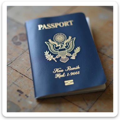 realistic passport with a visible embedded chip, detailed and clear sticker