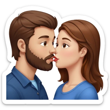 White man with brown hair and beard kissing lips with a white girl with brown hair sticker