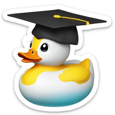 Rubber duck with a grad cap sticker