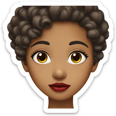 Dark brown hair girl with brown eyes and olive skin, juicy red lips kiss sticker